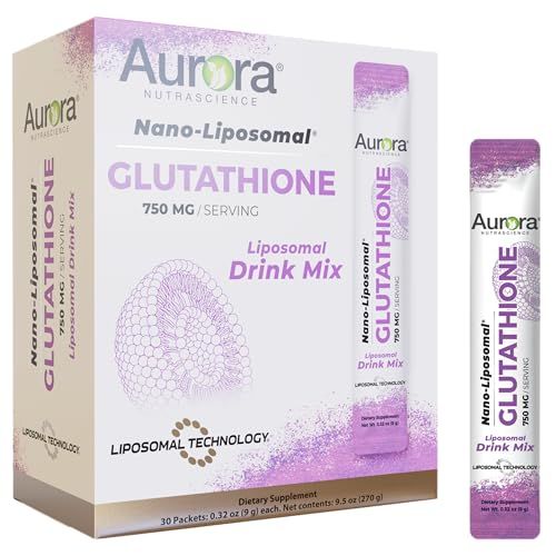 Aurora Nutrascience, Nano-Liposomal Powdered Glutathione Drink Mix, Immune Support Liver Detox, 750 mg Per Serving, 30 Single Serve Packets