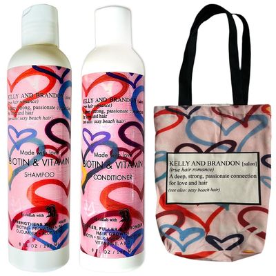 Kelly And Brandon Biotin Shampoo Conditioner Set For Hair Growth W Free Love Hearts Canvas Tote 8ozX2