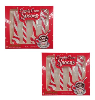 Candy Cane Spoons 4 Count Box - Pack of 2 - Peppermint Flavored - Have a Cup of Cheer with a Peppermint Spoon to Enhance the Flavor - Smiling Sweets - Stir and Enjoy