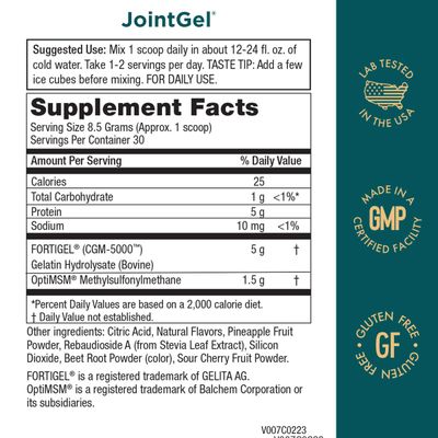 Purity Products JointGel Formula Collagen Peptides MSM - Supports Joint Flexibility Fortify Joint Cartilage - Berry Powder - 30 Day Supply