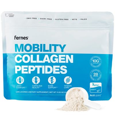 Fernes Mobility Collagen Peptides Powder - Glucosamine, Chondroitin, Hyaluronic Acid Liposomal Vitamin C Joint Bone Cartilage Support Grass-Fed Type I III Keto Paleo 28 Servings, 11.83 oz