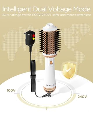Plavogue Dual Voltage Blow Dryer Brush for European Travel,110V-240V Hot Air Brush with Volumizer, Negative Ionic Anti-Frizz - Styling Brush with Ceramic Coating for LongMid Hair Types, Oval Shape