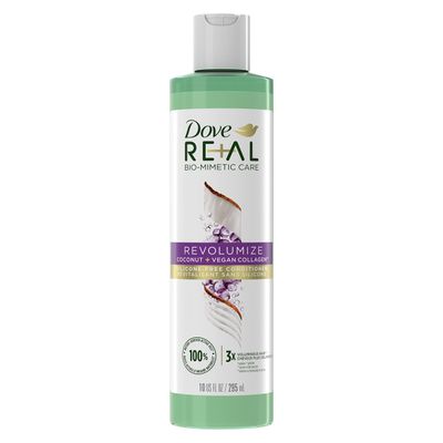 Dove REAL Bio-Mimetic Care Conditioner For Fine, Flat Hair Revolumize Silicone-Free Conditioner With Coconut Vegan Collagen 10oz