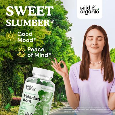 Wild Organic Valerian Root Gummies 1800mg - Mood Support wValerian Root Extract - Calming Gummies for Relaxation - 60 Vegan, Non-GMO Powder Based Chews