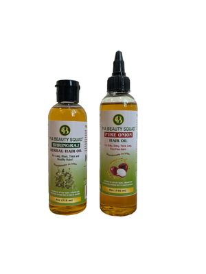 Bhringraj and Pure Onion Hair Oil Combo for Healthy, Thicker Hair Growth - 100 Natural, Ayurvedic Formula - 8oz.