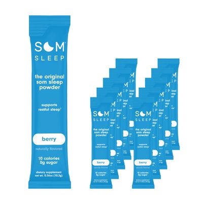 Som Sleep, Restful Calm Sleep Powder Drink Mix wMelatonin, Magnesium, Vitamin B6, L-Theanine GABA - Vegan, Zero Sugar, Keto Friendly - Berry, 10-Pack