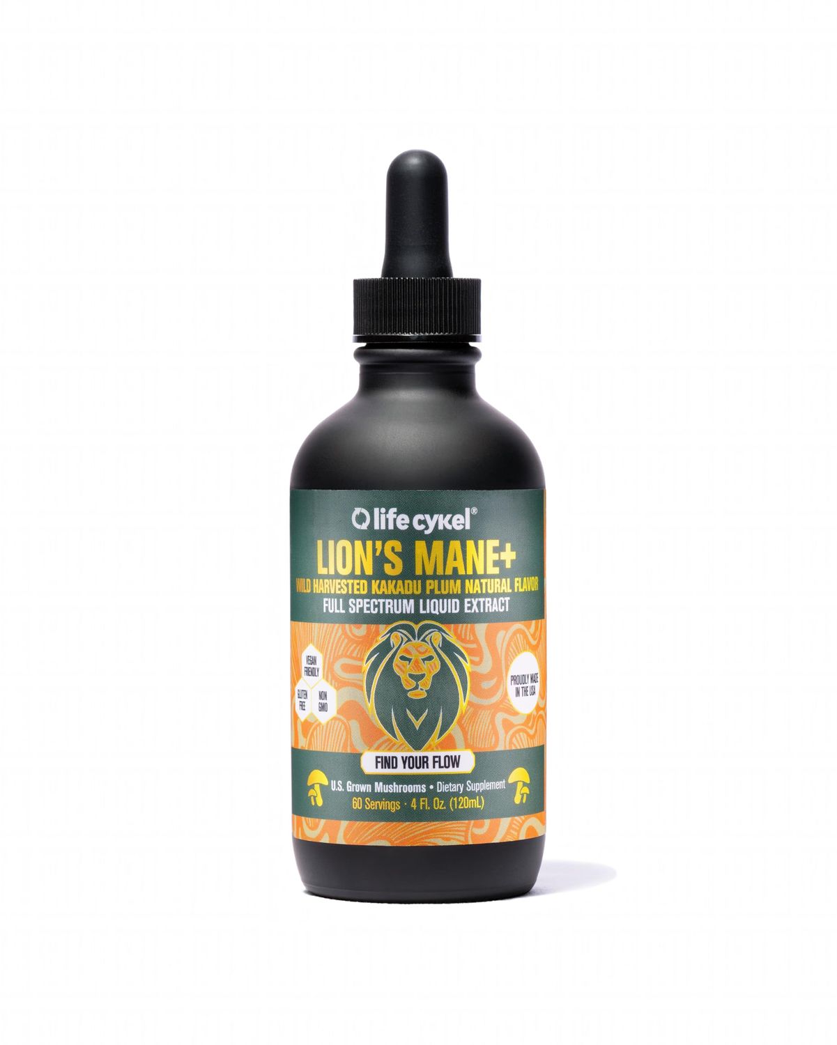 Lifecykel - Lion&#39;s Mane Mushroom Extract with Kakadu Plum - Brain Booster Nootropic for Memory, Focus REM Sleep - Non-GMO, Organic Mushroom Tincture - 4 Fl Oz (60 Servings)