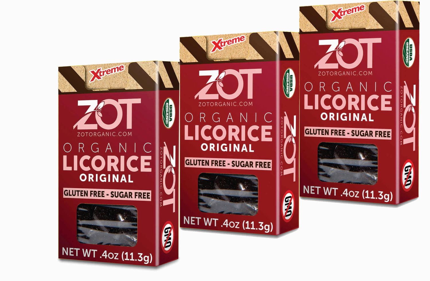 ZOT 100 pure Organic Licorice, Original flavor, 0.4 oz flip-top box, Set of 3