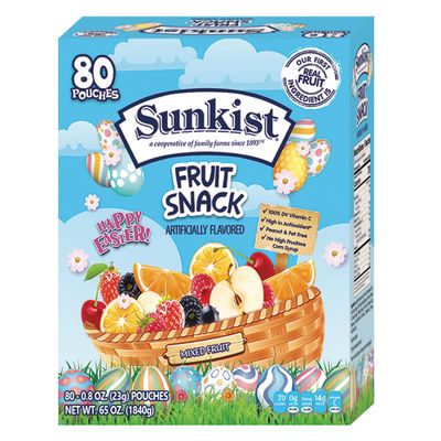 Assorted Fruit Snacks For Easter - Mixed Fruit Flavor - 80 Count x 0.8 oz Individual Single Serve Bags - 100 DV Vitamin C - Peanut Fat Free - No High Fructose Corn Syrup