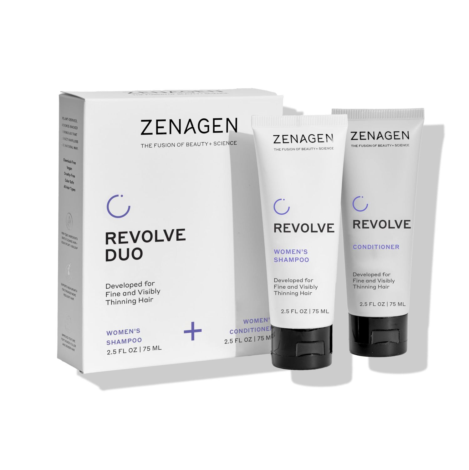 ZENAGEN Revolve Women&#39;s Travel Kit Shampoo Conditioner for Fine Visibly Thin Hair, Promotes Thicker Fuller Hair, Plant-Based Formula, Color-Safe, Vegan