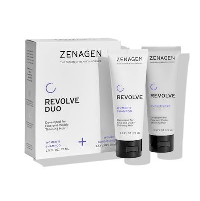 ZENAGEN Revolve Women&#39;s Travel Kit Shampoo Conditioner for Fine Visibly Thin Hair, Promotes Thicker Fuller Hair, Plant-Based Formula, Color-Safe, Vegan