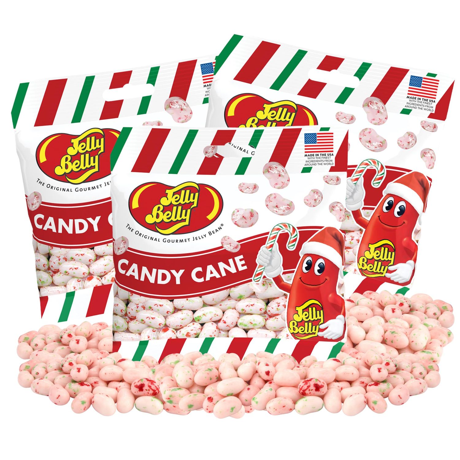 Needzo Peppermint Candy Cane Jelly Beans, Limited Edition Christmas 2024 Stocking Stuffers, Pack of 3