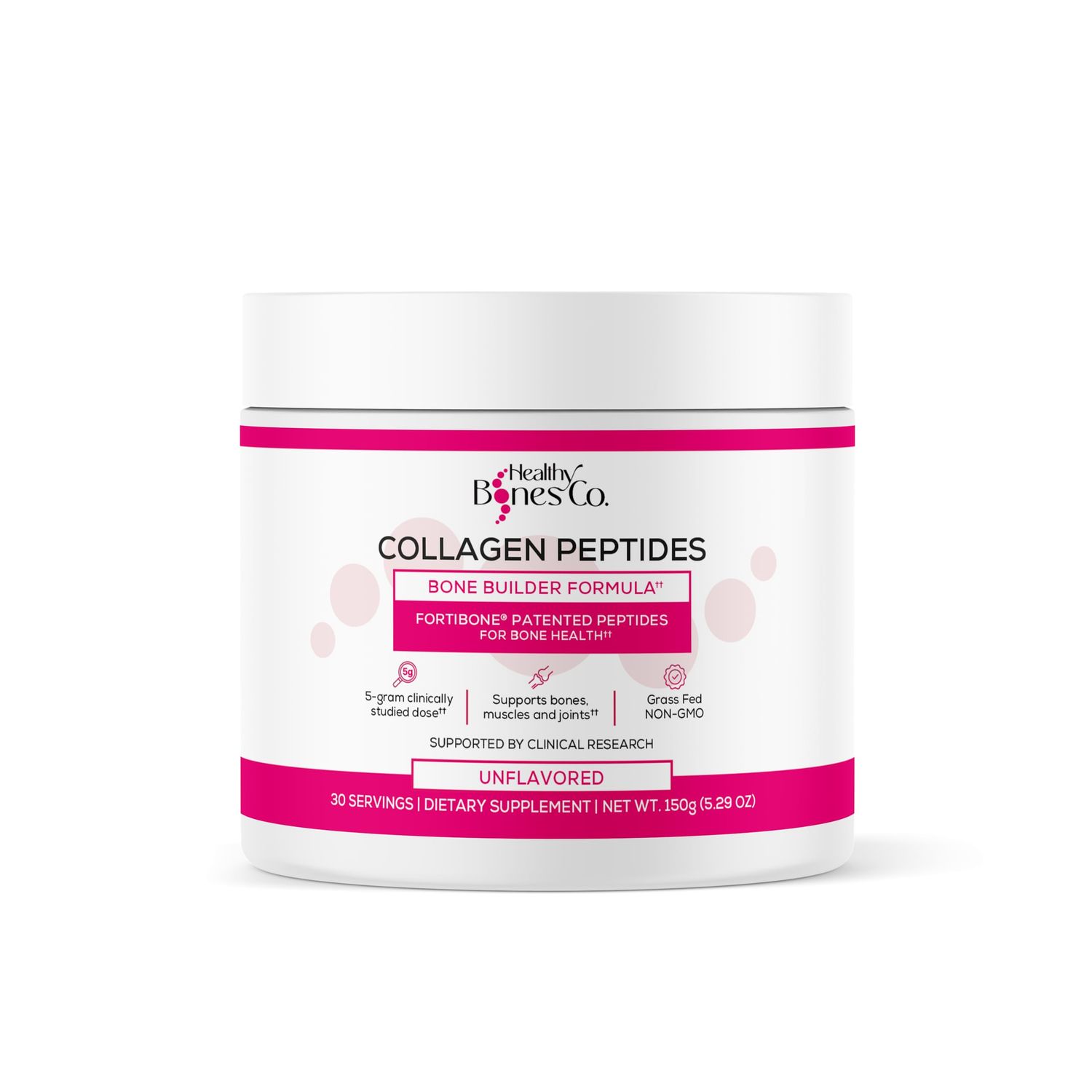 FORTIBONE Collagen Peptides Essential Bone Builder Hydrolyzed Collagen Powder for Women Men, Clinically-Supported for Bone Strength Density, Gluten Free Dairy Free - Unflavored (30 Servings)