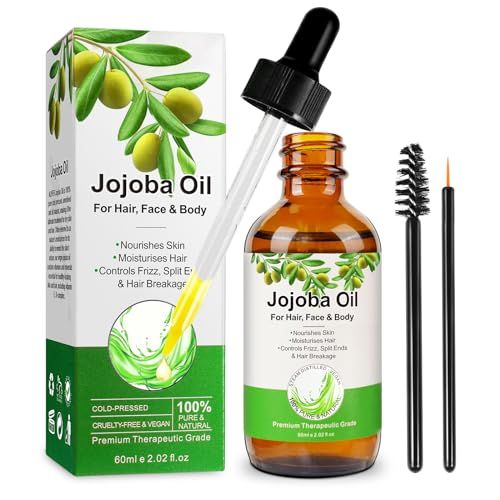 Tiuedu 100 Pure Organic Jojoba Oil for Face, Hair, Body LashBrow Growth, Unscented Moisturizer, 2.02 Fl Oz
