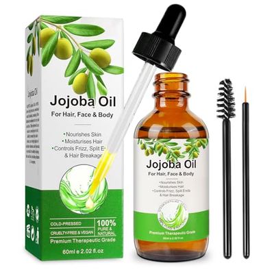 Tiuedu 100 Pure Organic Jojoba Oil for Face, Hair, Body LashBrow Growth, Unscented Moisturizer, 2.02 Fl Oz