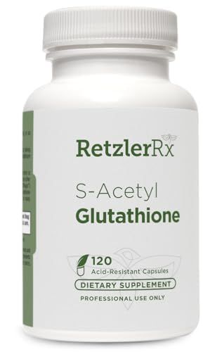 RetzlerRx S-Acetyl Glutathione Supplement 100 mg. per Capsule, Made in USA - 120 Acid-Resistant Capsules - Antioxidant Support - Non-GMO, Soy Gluten-Free Bergaflow, Pharmaceutical Grade