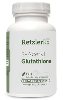 RetzlerRx S-Acetyl Glutathione Supplement 100 mg. per Capsule, Made in USA - 120 Acid-Resistant Capsules - Antioxidant Support - Non-GMO, Soy Gluten-Free Bergaflow, Pharmaceutical Grade