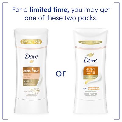 Dove Even Tone Antiperspirant Deodorant Stick Apple Blossom Mango Butter 3 Count For Uneven Skin Tone 2.6 oz