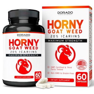Horny Goat Weed For Men and Women - 20 Icariins Max Strength - Stamina, Endurance, Circulation, Joint Back Support - Maca Root, Ginseng, Yohimbine, Tribulus, L-Arginine - USA Made - 60 Count