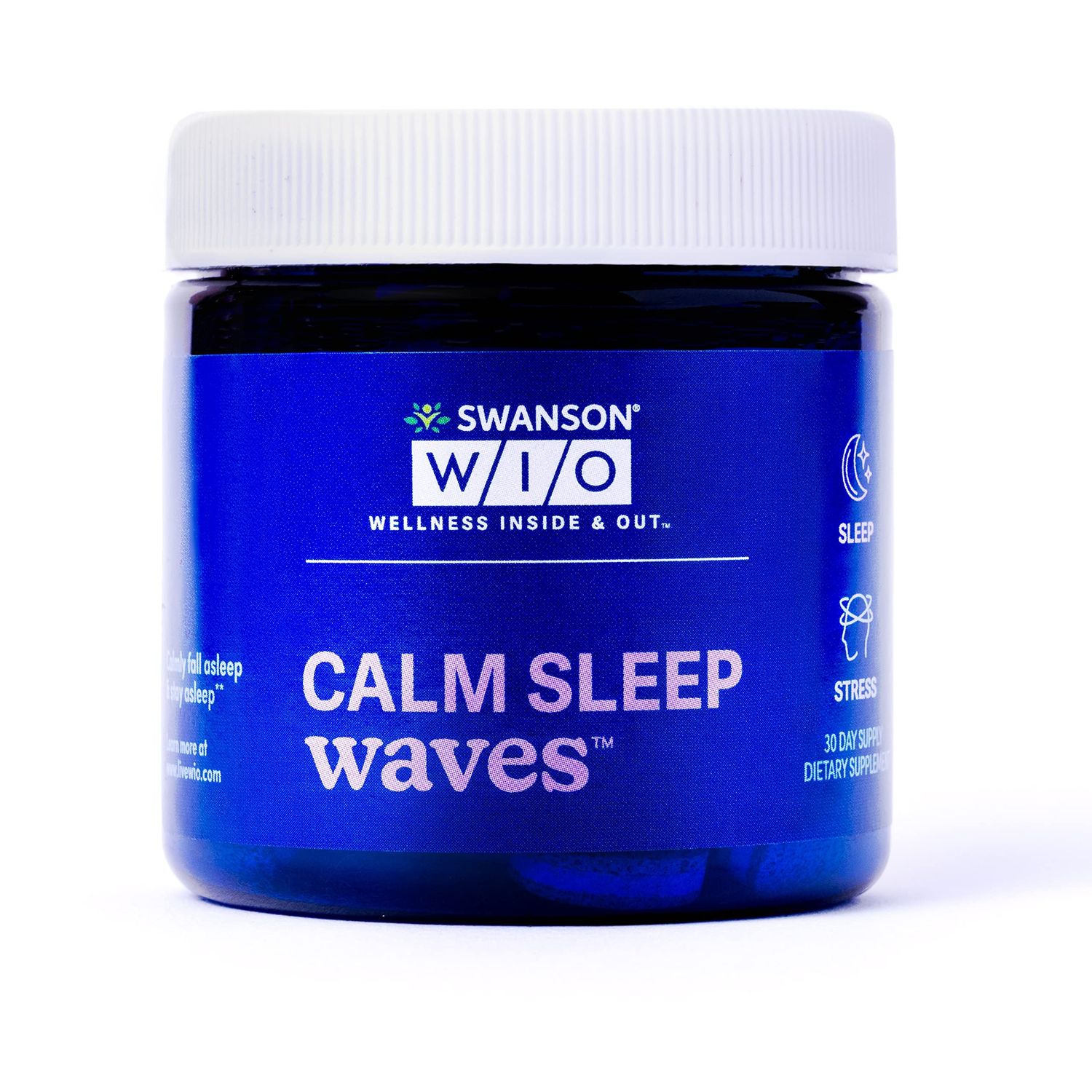 Swanson WIO Calm Sleep Waves Calmly Fall Asleep, Less Stress, Wellness with Melatonin, Valerian Root, GABA, Gluten Free, Vegan - 4 oz Bottle, 30 Tri-Layer Tablets (30-Day Supply)