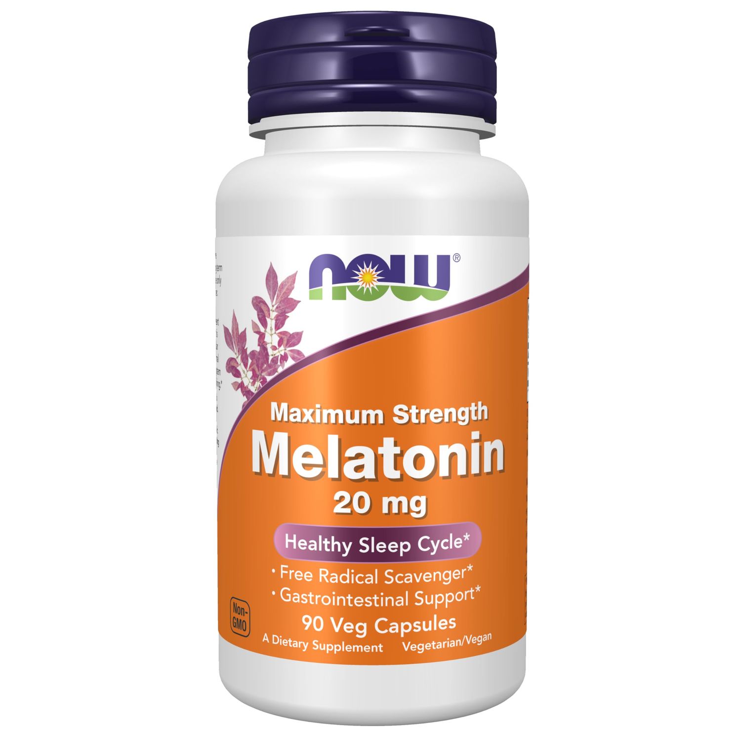 NOW Foods Supplements, Maximum Strength Melatonin 20 mg, Healthy Sleep Cycle, Free Radical Scavenger, Gastrointestinal Support, 90 Veg Capsules