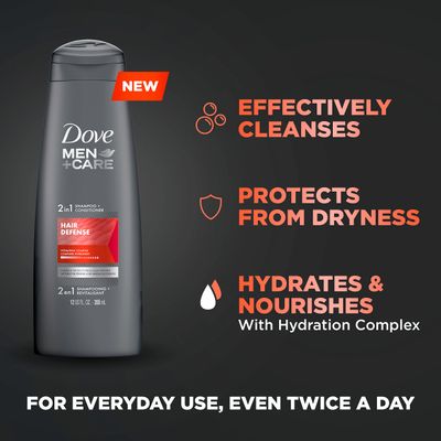 Dove MenCare 2 in 1 Shampoo and Conditioner for Clean Hair Defense Shampoo and Conditioner for Stronger, Healthy Hair Everyday 12 oz