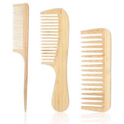 3PCS Natural Handmade Bamboo Anti-Static Combs Set - Wide Tooth, Rat Tail and Fine Tooth, Natural Wooden combs for Hair, Beard, Travel-Friendly, Hand Polished