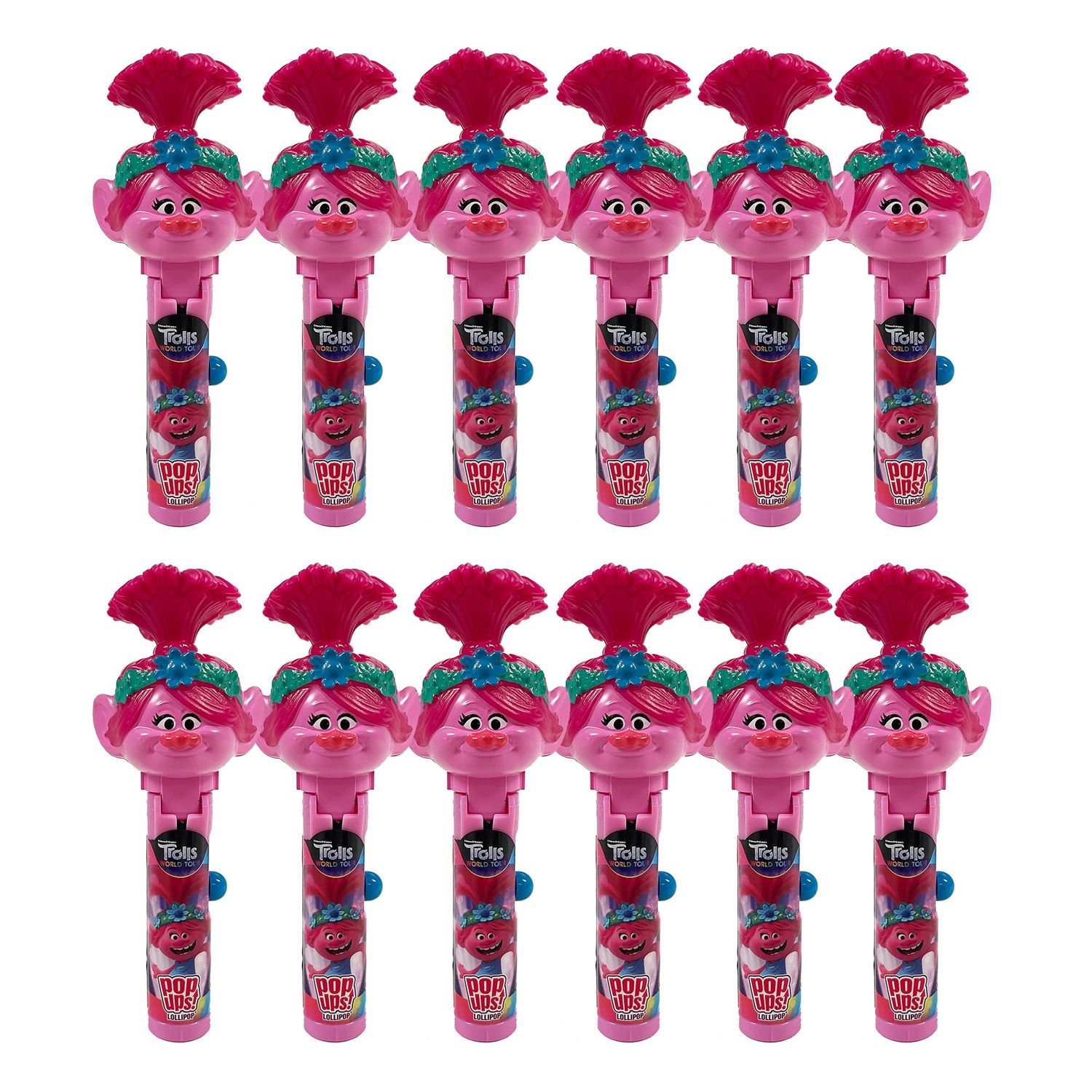 Pop Ups! Trolls Lollipop Holder Collectable Trolls Lollipop Case Party Favors for Halloween, Goodie Bags, Piata Candy, Game Prizes Bulk Set of 12 Lollipops Included