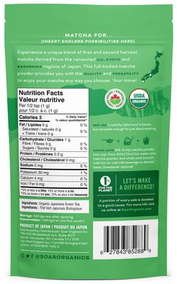 Soar Organics - Everyday Grade Matcha Green Tea Powder - Authentic Japanese Origin - First Second Harvest Blend (3.52 oz)