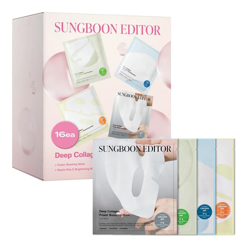 SUNGBOON EDITOR Deep Collagen STARTER KIT, Real Collagen 2,160,000ppb Glass Skin, Elasticity, Moisturizing, Calming, Uneven Skin, Overnight Face Mask,TikTok trend items, Korean Skin Care, 37gx16ea