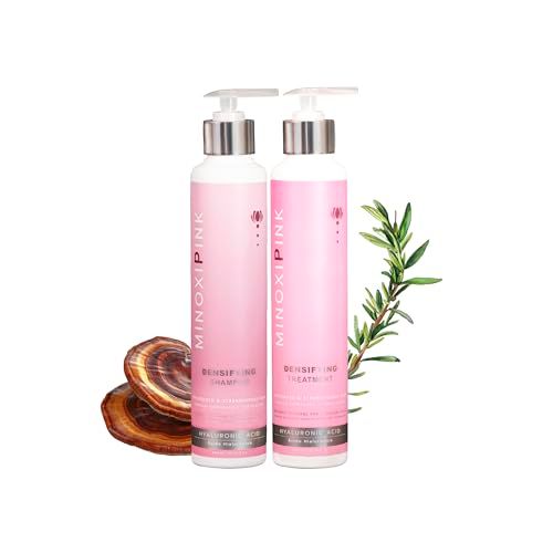 JEMA COSMETICS MINOXIPINK Densifying Hair Shampoo Conditioner Set, Thickening and Strengthening, with Biotin, Stem Cells Hyaluronic Acid, Reduces Hair Loss Stimulates Growth, 10.14 fl oz, 2 Pack