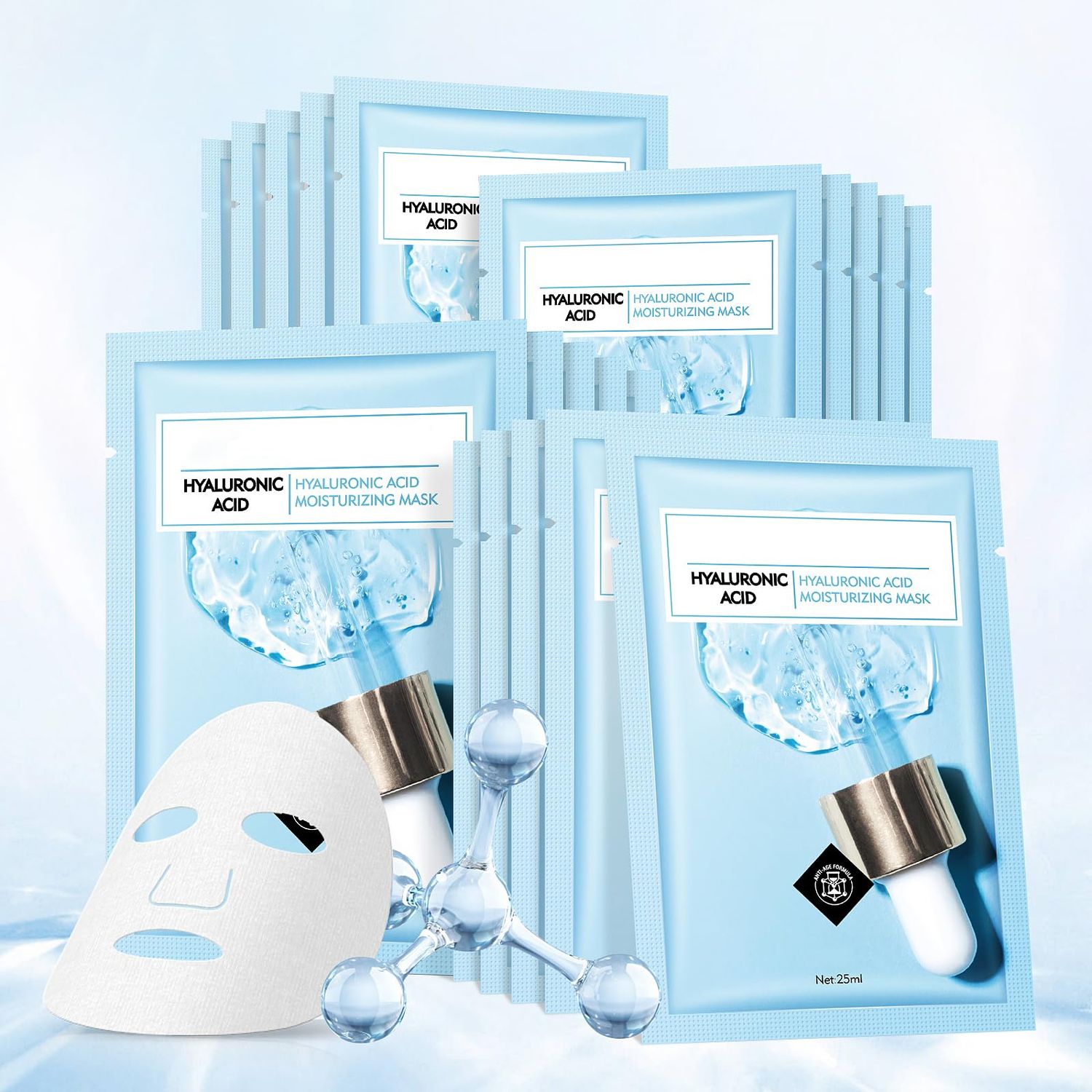 Face Mask Skin Care Hydrating Anti Aging Facial Mask Hyaluronic Acid Sheet Pack Deep Moisturizing Hydration Facemask Sheets for Women SkinCare Beauty Smoothing Rejuvenating Growing Gifts10 Sheets
