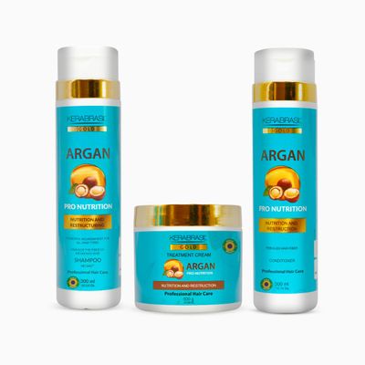 Kerabrasil Argan Oil Nourishing - Rich in Vitamins Essential Fatty Acids, Revitalizes Hair, Adds Shine and Softness, Keratin-Enriched for Stronger Hair (Kit)