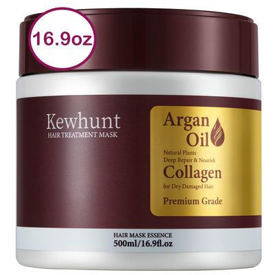 Kewhunt Collagen Hair Mask, Deep Conditioning Hair Mask Infused with Argan Oil, Plant Protein, Shea Butter, Hair Treatment Hydrating Repair Mask Essence for Dry Damaged Hair 16.9 oz 500ml