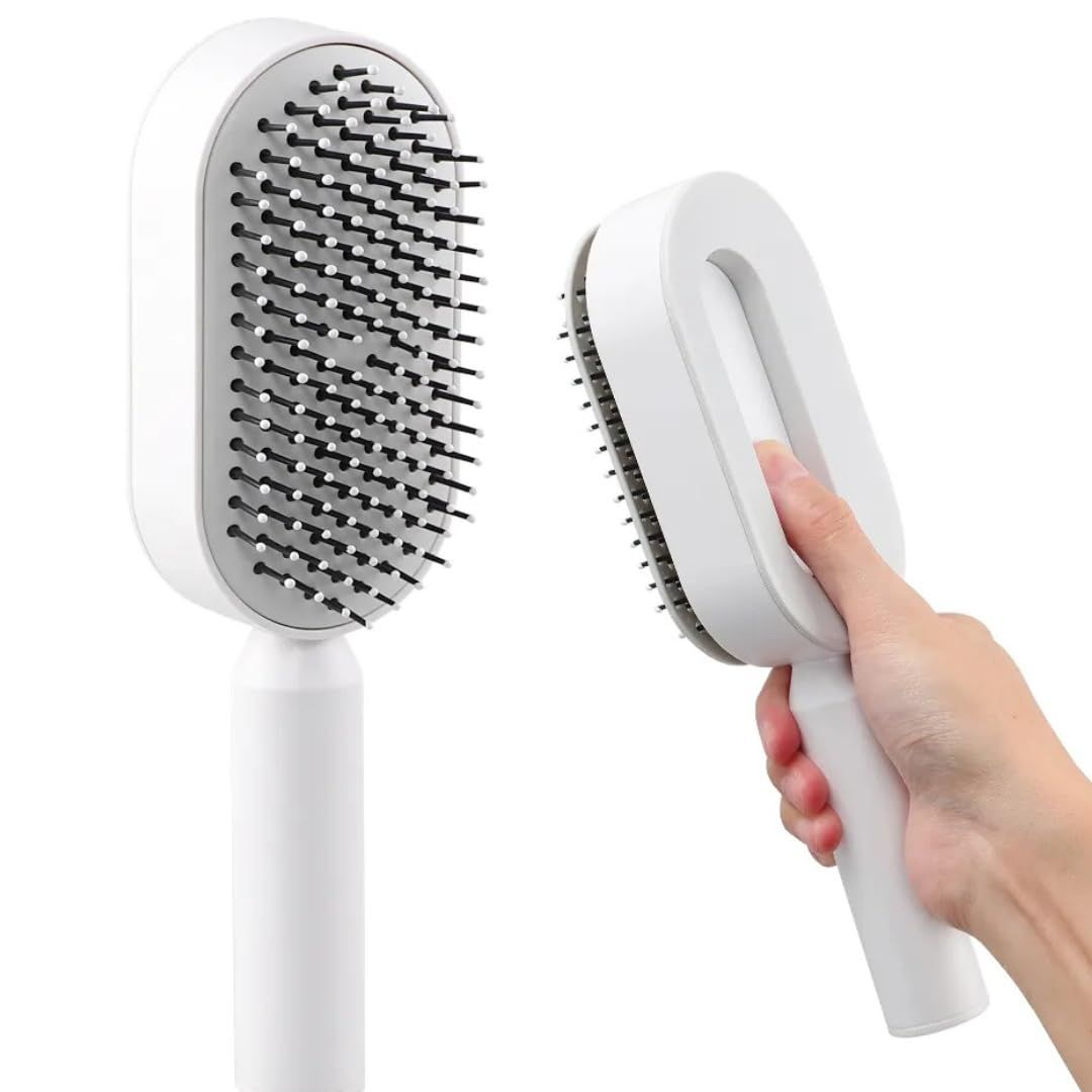 Self Cleaning Hair Brush,Hair Brush with Massage Air Cushion, Smooth Ball Tipped Bristles to Eliminate Tangles Knots, (This product may come in White, Violet, Brown) Featured Offer Multicolor