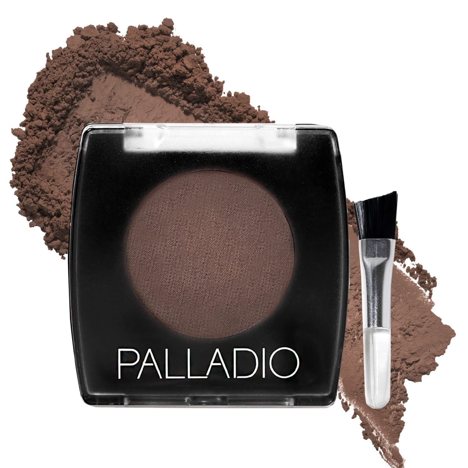 Palladio Brow Powder for Eyebrows, Soft and Natural Eyebrow Powder with Jojoba Oil Shea Butter, Helps Enhance Define Brows, Compact Size for Purse or Travel, Includes Applicator Brush, Dark Brown