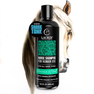 LACRIN Aloe Vera and Mint Horse Shampoo for Human Use - As Seen on Shark Tank - Gentle, Hydrating, Paraben-Free, Sensitive Scalp Shampoo for Hair Growth Strengthening, 16.9 Fl Oz, 1-Pack