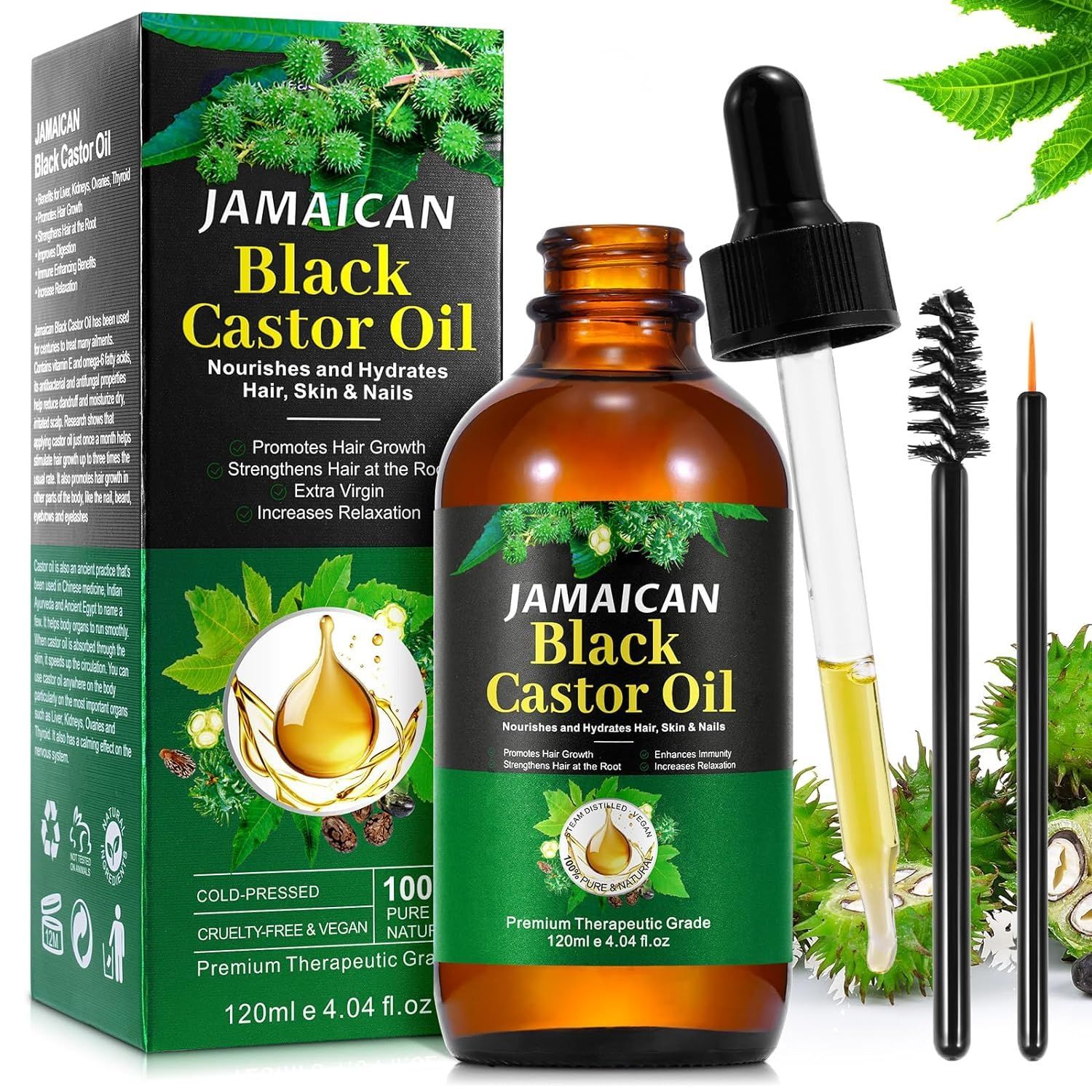 Maani X-Large Jamaican Black Castor Oil 120ML, Castor Oil Organic Cold Pressed Unrefined, Natural Castor Oil for Hair Growth, Eyelashes Eyebrows, Skin Scalp Moisturizer, Nail Care Grow