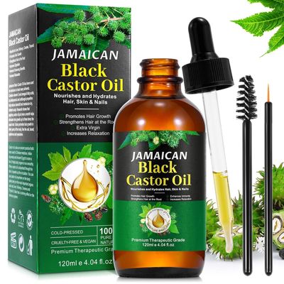 Maani X-Large Jamaican Black Castor Oil 120ML, Castor Oil Organic Cold Pressed Unrefined, Natural Castor Oil for Hair Growth, Eyelashes Eyebrows, Skin Scalp Moisturizer, Nail Care Grow