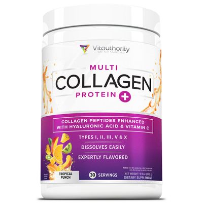 Multi Collagen Peptides Powder for Women - Hydrolyzed Flavored Collagen Powder for Women with Types I II III V X Vitamin C Hyaluronic Acid for Hair Skin and Nails (Tropical Punch) - 30 Servings