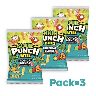 SOUR PUNCH Tropical Candy, 5 oz - Chewy, Mouthwatering Tropical-Flavored Sour Candy - Fat-Free, Low Sodium Treat for Kids Adults - Perfect for Convenience Stores, Mini-Marts, Movie Nights More!