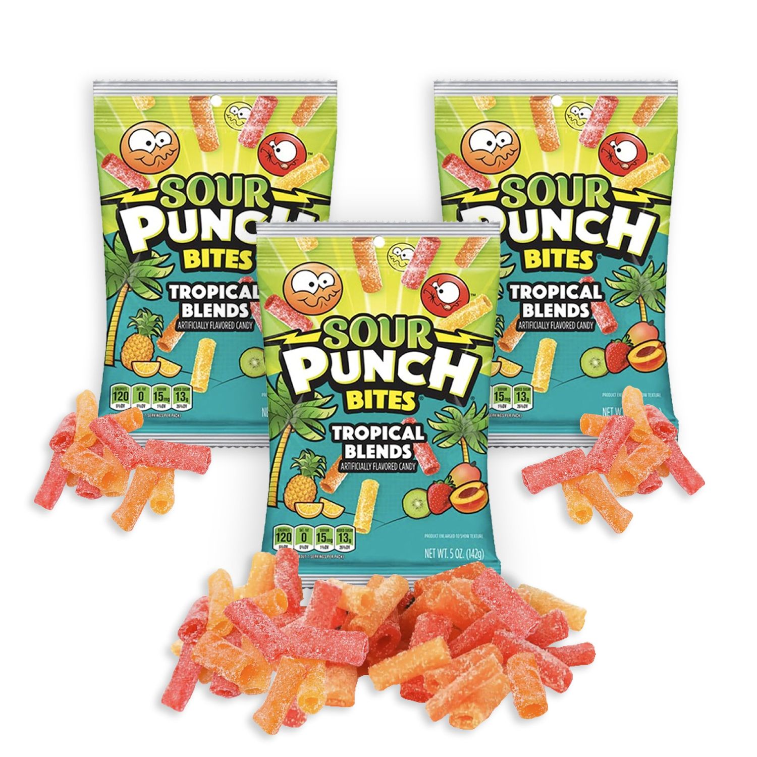 SOUR PUNCH Tropical Candy, 5 oz - Chewy, Mouthwatering Tropical-Flavored Sour Candy - Fat-Free, Low Sodium Treat for Kids Adults - Perfect for Convenience Stores, Mini-Marts, Movie Nights More!
