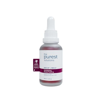 The Purest Solutions Exfoliating Facial Peeling (AHA 10 BHA 2) - Renew Rejuvenate Your Skin with Tasmanian Pepper Extract Hyaluronic Acid Solution - Vegan Cruelty Free (1 fl. oz)