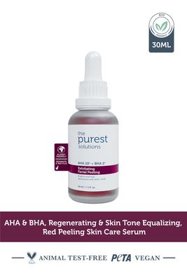 The Purest Solutions Exfoliating Facial Peeling (AHA 10 BHA 2) - Renew Rejuvenate Your Skin with Tasmanian Pepper Extract Hyaluronic Acid Solution - Vegan Cruelty Free (1 fl. oz)
