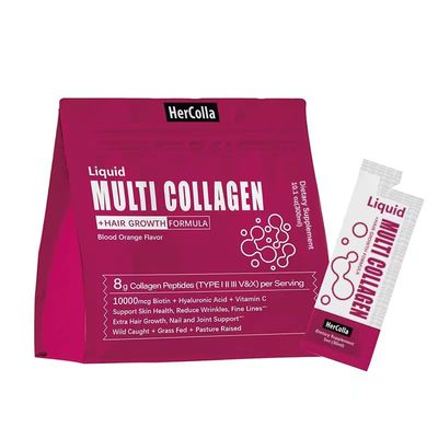 HerColla Liquid Collagen for Women, 10000mcg Biotin, 8000mg Multi Type Collagen Peptides, Hyaluronic Acid, Vitamin C, Skin, Nail, Hair Supplement, Orange Flavor, 10 Fl oz. (1 Pack, Orange)