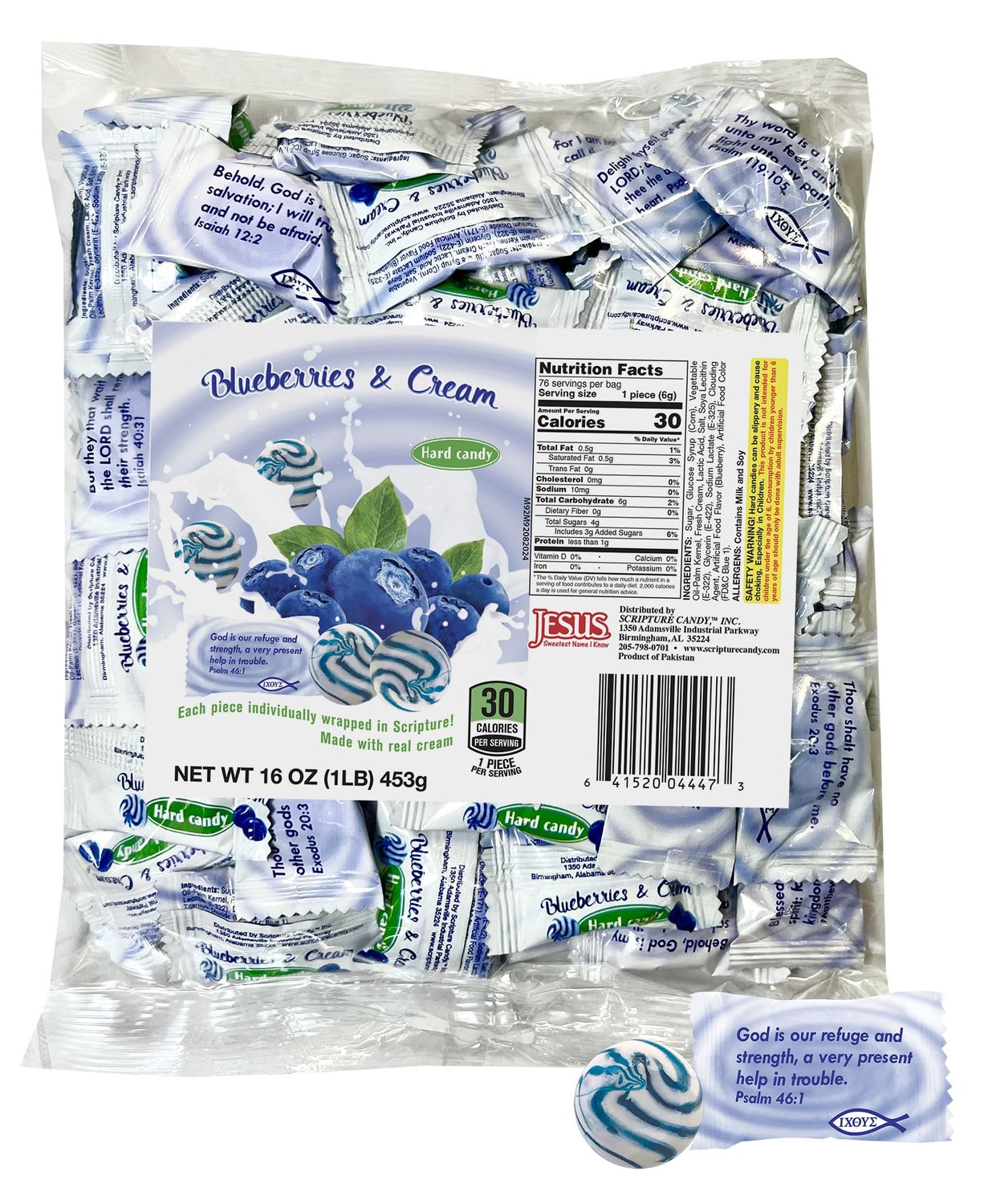 Scripture Candy, Blueberries Cream 1 LB Bag, 75 Pieces