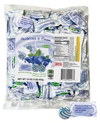 Scripture Candy, Blueberries Cream 1 LB Bag, 75 Pieces
