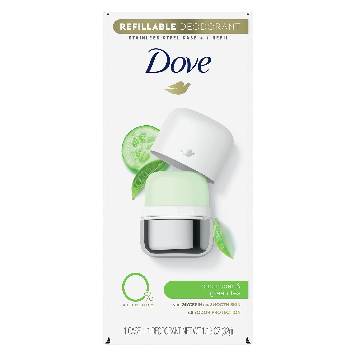 Dove Refillable Deodorant Starter Kit Deodorant For Women Cucumber Green Tea 0 Aluminum 1.13 oz