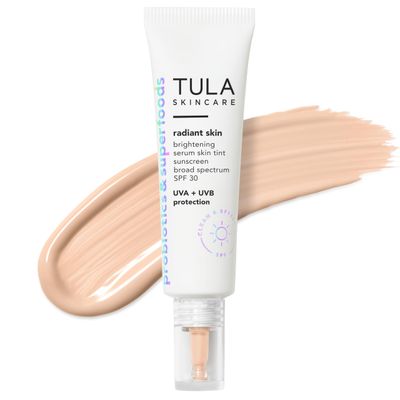 TULA Skin Care Radiant Skin Brightening Serum Skin Tint SPF - Facial Sunscreen Provides Broad Spectrum SPF 30 Protection, Tinted, Serum-Light Formula Brightens and Evens Skin, Shade 01, 1.0 fl oz.