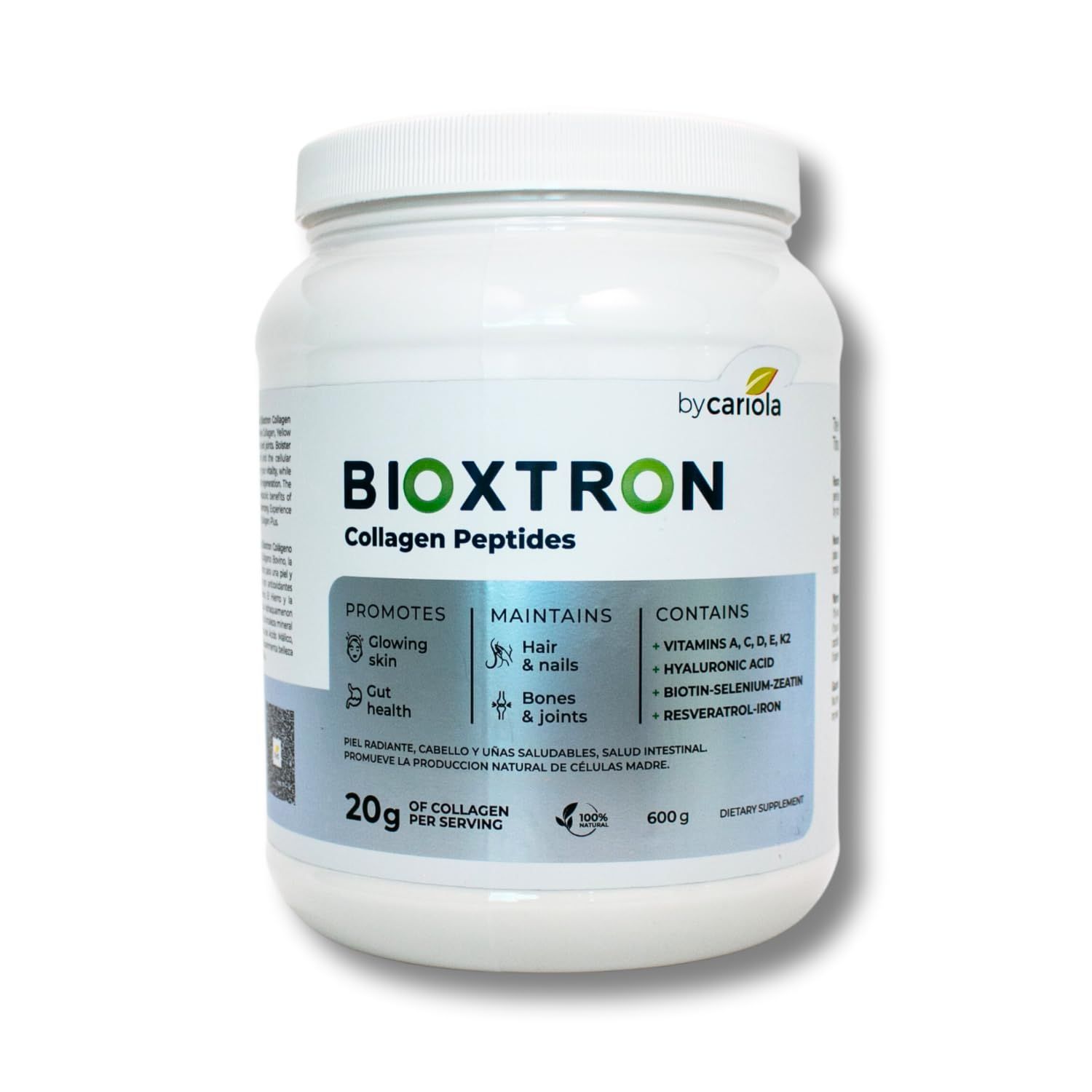 Bioxtron Collagen Peptides Powder - Skin Support, Hair Nails Support - Stem Cell Renewal Bones Joinst Support - Type I Collagen - AFA Hyaluronic Acid - 21 Oz